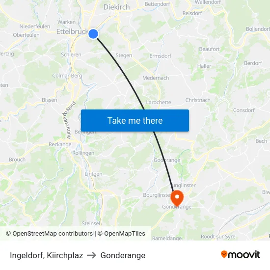 Ingeldorf, Kiirchplaz to Gonderange map
