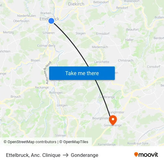 Ettelbruck, Anc. Clinique to Gonderange map