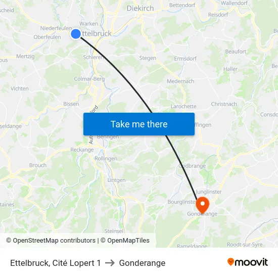 Ettelbruck, Cité Lopert 1 to Gonderange map