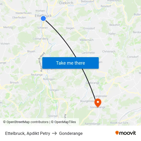 Ettelbruck, Apdikt Petry to Gonderange map