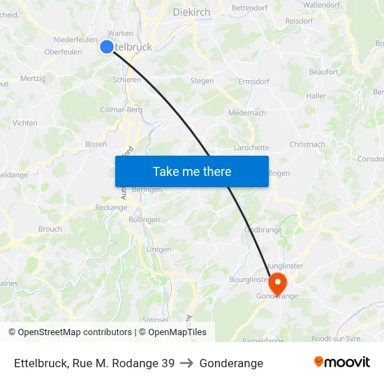 Ettelbruck, Rue M. Rodange 39 to Gonderange map