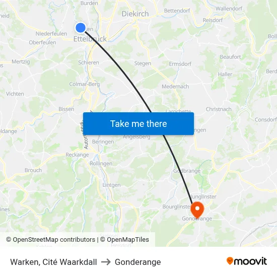 Warken, Cité Waarkdall to Gonderange map