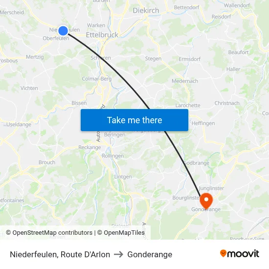 Niederfeulen, Route D'Arlon to Gonderange map