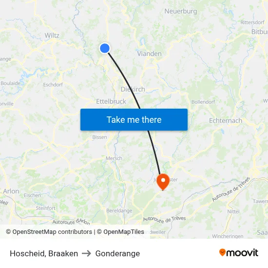 Hoscheid, Braaken to Gonderange map