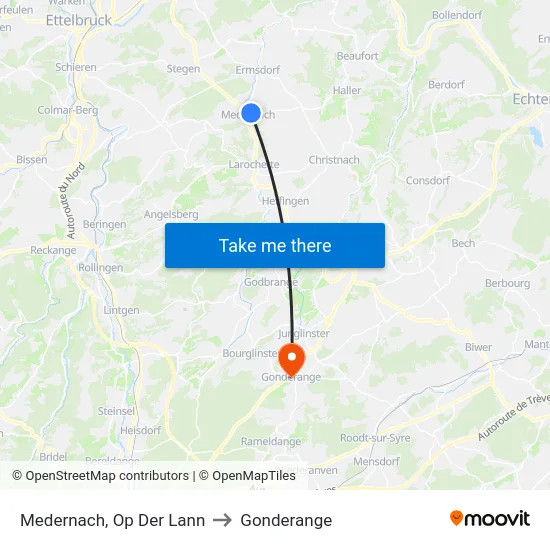 Medernach, Op Der Lann to Gonderange map