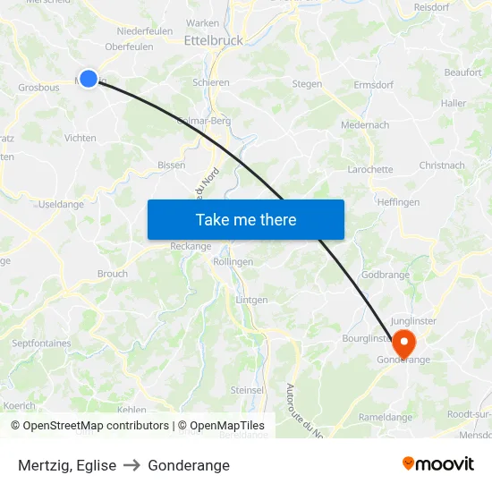 Mertzig, Eglise to Gonderange map
