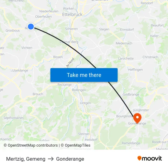 Mertzig, Gemeng to Gonderange map