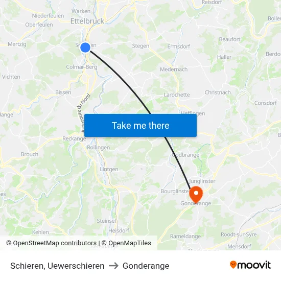 Schieren, Uewerschieren to Gonderange map