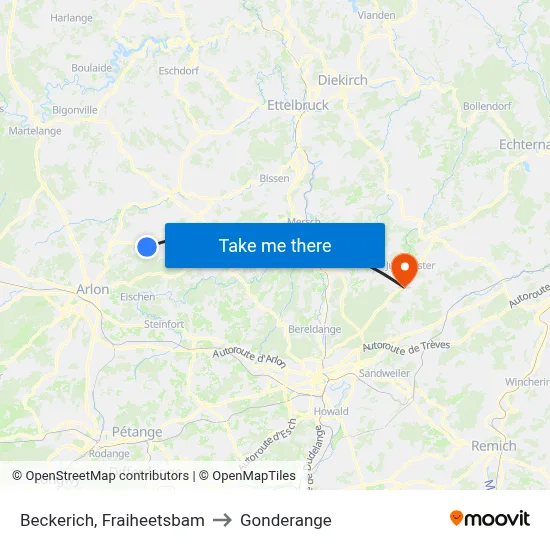 Beckerich, Fraiheetsbam to Gonderange map