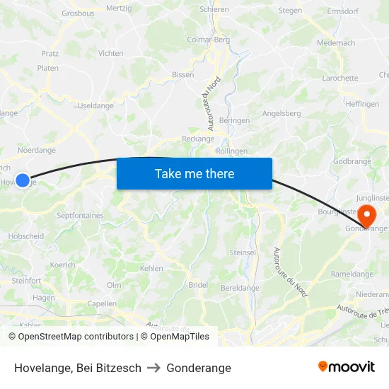 Hovelange, Bei Bitzesch to Gonderange map