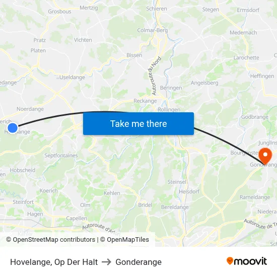 Hovelange, Op Der Halt to Gonderange map