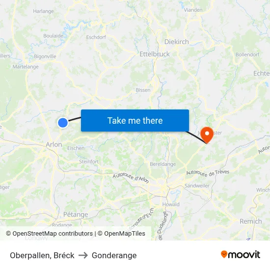 Oberpallen, Bréck to Gonderange map