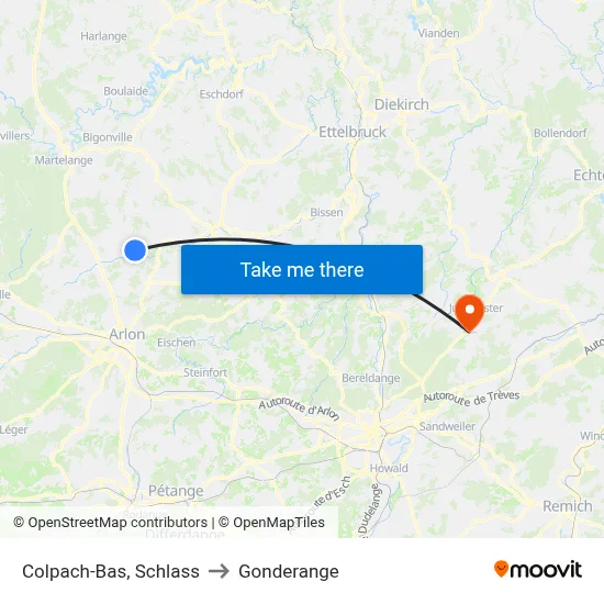 Colpach-Bas, Schlass to Gonderange map