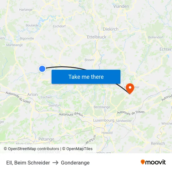 Ell, Beim Schreider to Gonderange map