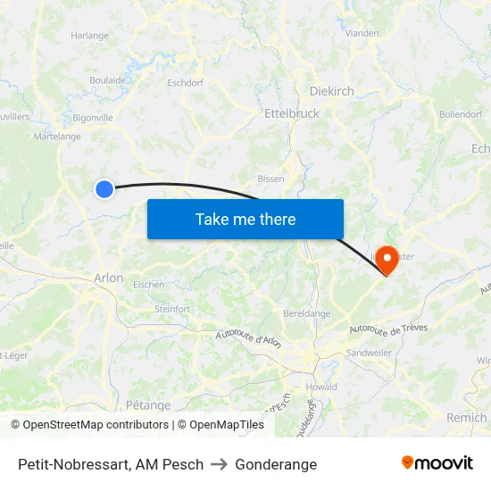 Petit-Nobressart, AM Pesch to Gonderange map
