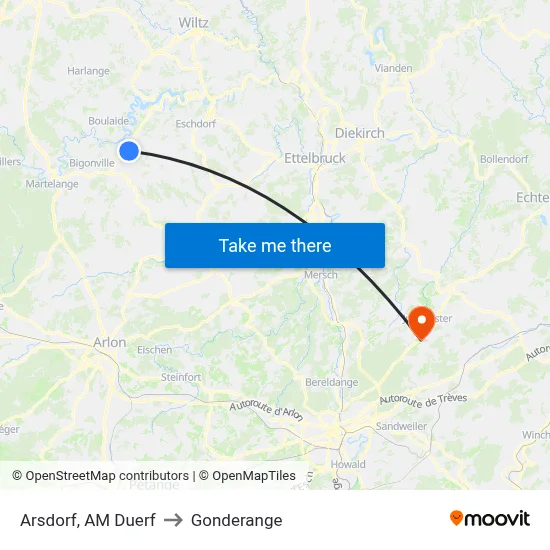 Arsdorf, AM Duerf to Gonderange map