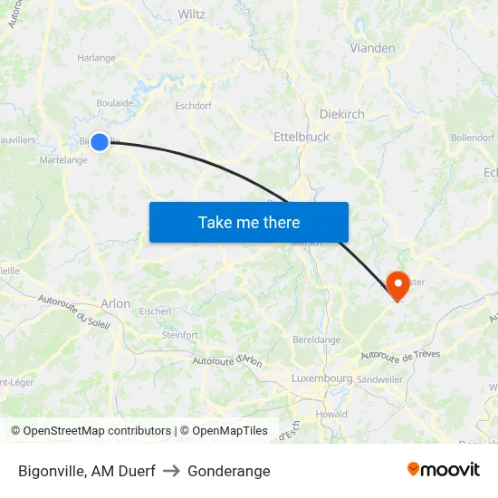 Bigonville, AM Duerf to Gonderange map