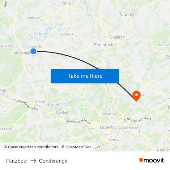 Flatzbour to Gonderange map