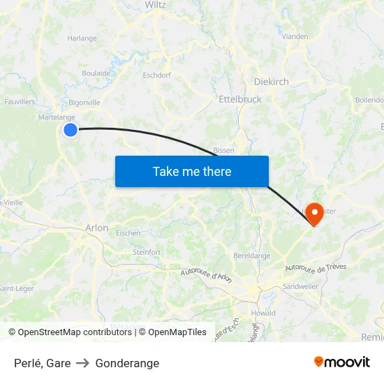 Perlé, Gare to Gonderange map