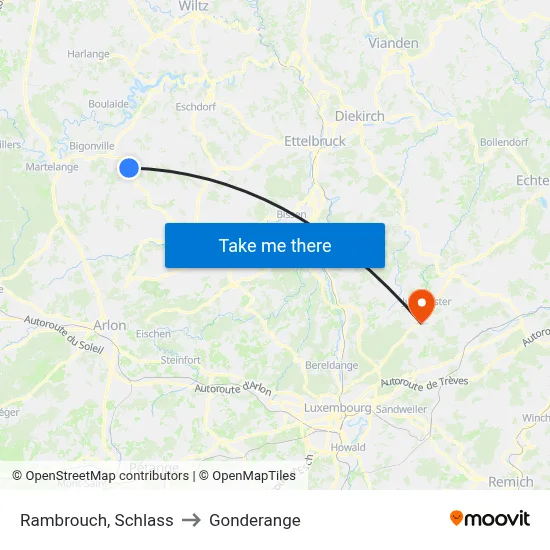 Rambrouch, Schlass to Gonderange map