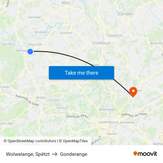 Wolwelange, Spëtzt to Gonderange map