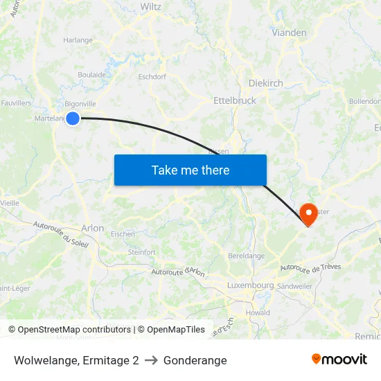 Wolwelange, Ermitage 2 to Gonderange map