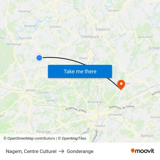Nagem, Centre Culturel to Gonderange map