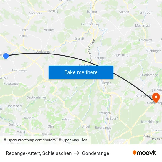 Redange/Attert, Schleisschen to Gonderange map
