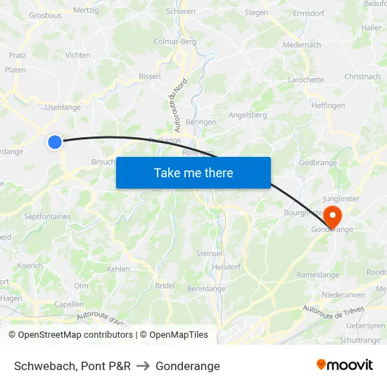 Schwebach, Pont P&R to Gonderange map