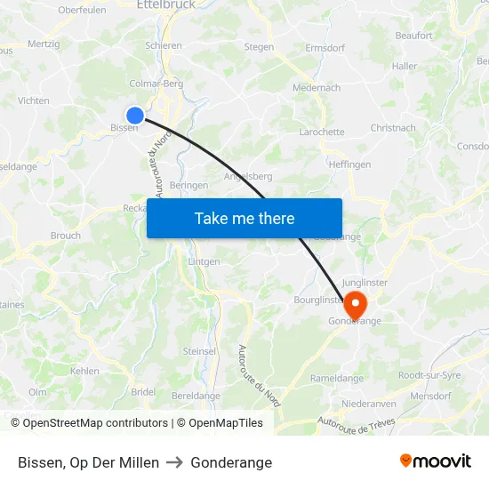 Bissen, Op Der Millen to Gonderange map