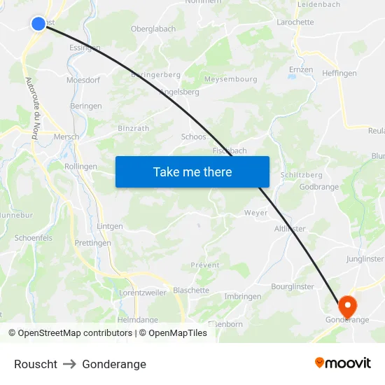 Rouscht to Gonderange map