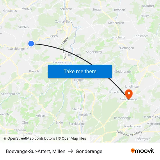 Boevange-Sur-Attert, Millen to Gonderange map