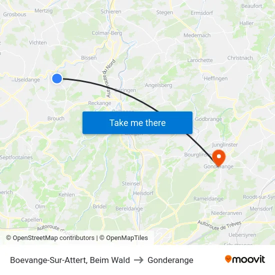 Boevange-Sur-Attert, Beim Wald to Gonderange map