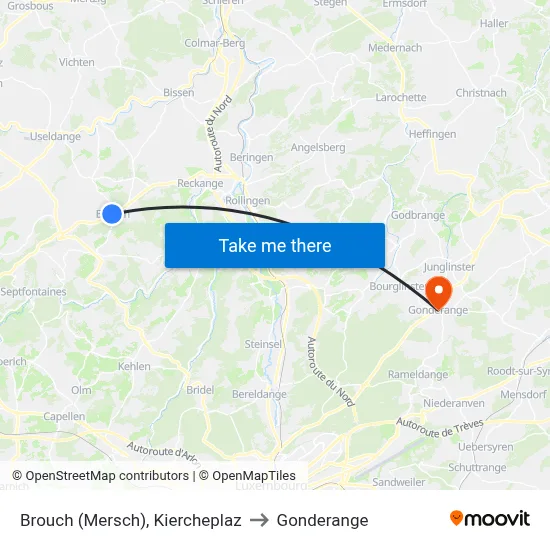 Brouch (Mersch), Kiercheplaz to Gonderange map