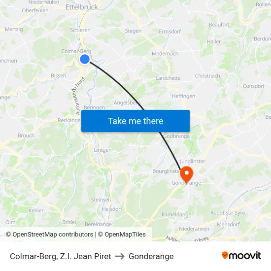 Colmar-Berg, Z.I. Jean Piret to Gonderange map