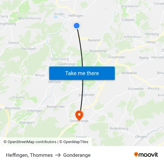 Heffingen, Thommes to Gonderange map