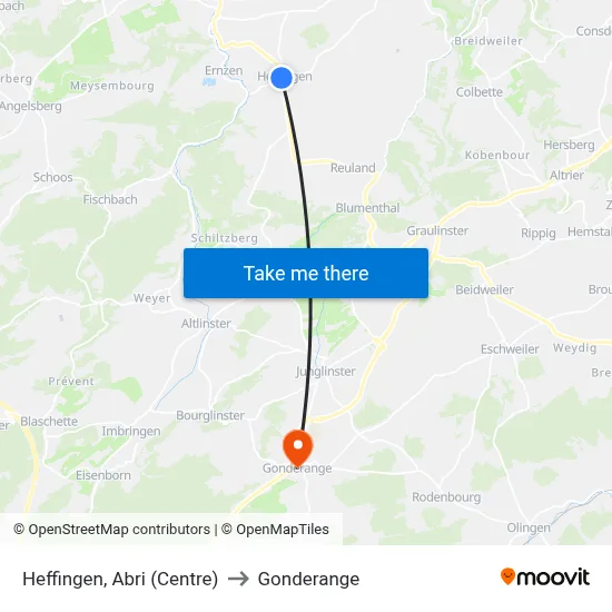 Heffingen, Abri (Centre) to Gonderange map