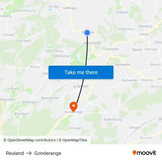 Reuland to Gonderange map