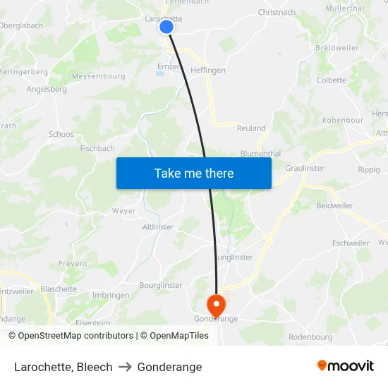 Larochette, Bleech to Gonderange map