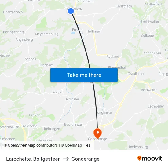 Larochette, Boltgesteen to Gonderange map