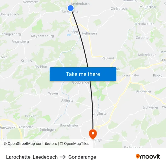 Larochette, Leedebach to Gonderange map