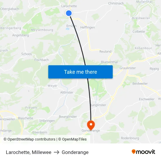 Larochette, Millewee to Gonderange map