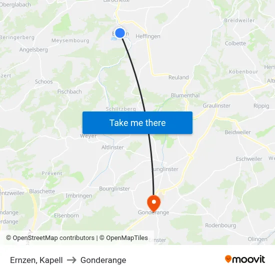 Ernzen, Kapell to Gonderange map