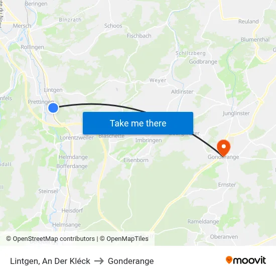 Lintgen, An Der Kléck to Gonderange map