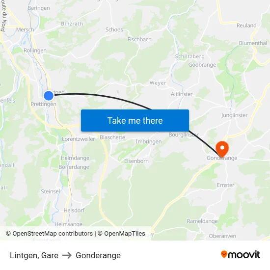 Lintgen, Gare to Gonderange map
