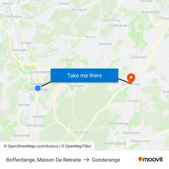 Bofferdange, Maison De Retraite to Gonderange map