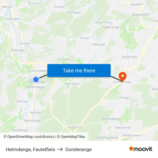 Helmdange, Fautelfiels to Gonderange map
