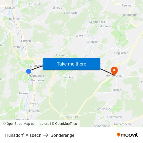 Hunsdorf, Alsbech to Gonderange map