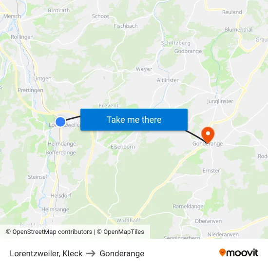 Lorentzweiler, Kleck to Gonderange map