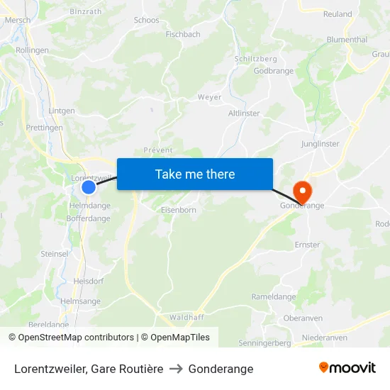 Lorentzweiler, Gare Routière to Gonderange map